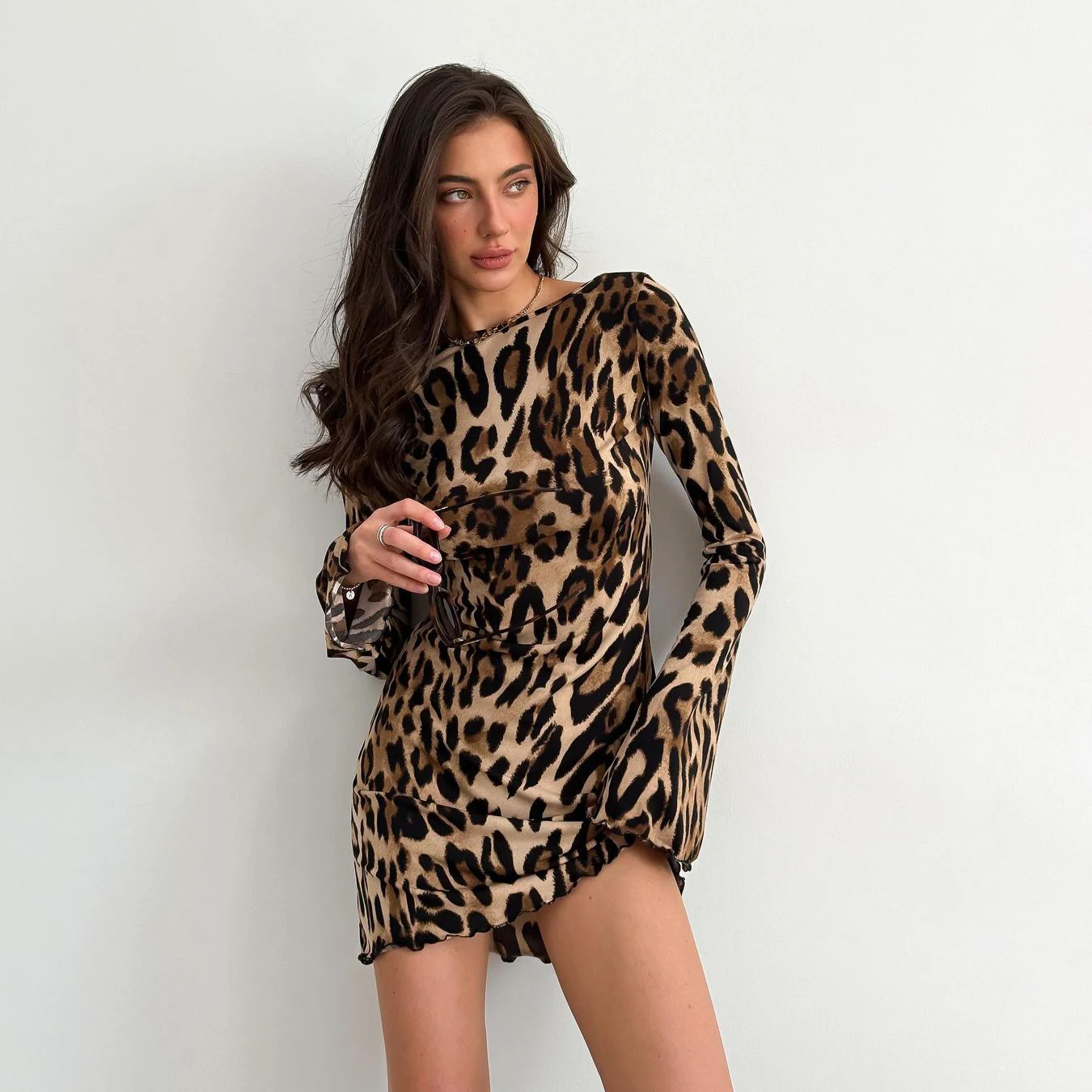 Title 11, Sexy Backless Leopard Print Dress Retro Lace-up...