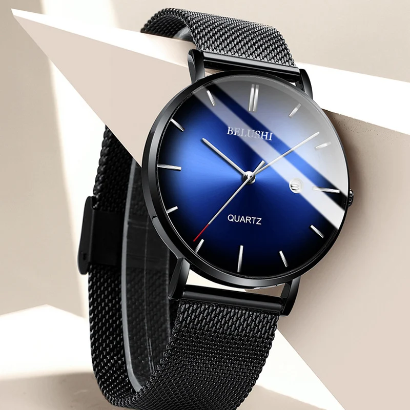 Relógio de quartzo masculino ultrafino à prova d'água com luz azul. Design moderno e elegante, perfeito para uso diário, resistente e preciso. — foto 13