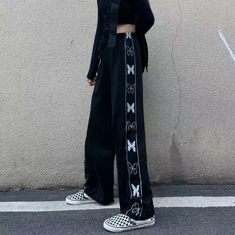 Pantalon décontracté femme coréen printemps automne, style rétro, imprimé papillon, jambes larges, grande taille, tendance. — photo 9