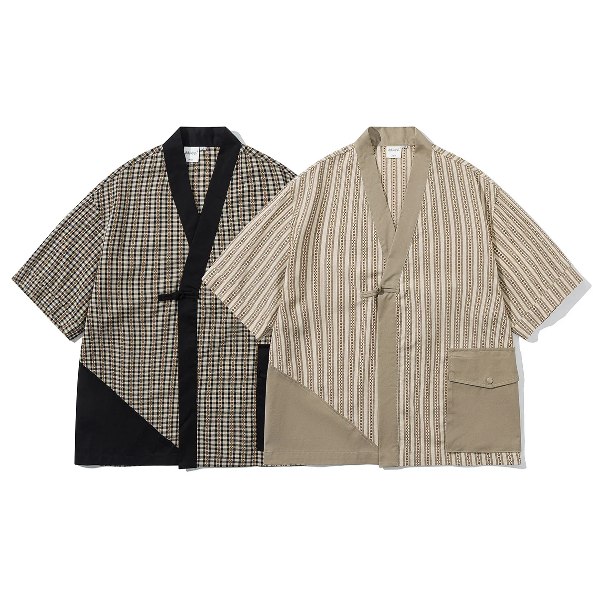 Title 2, Patchwork Retro Kurzarm Robe Hemd Herren Vintag...