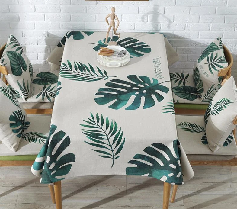 Toalha de mesa verde floral, algodão e linho, para mesa de jantar, pequena e fresca, capa de mesa de café, arte em tecido — foto 2