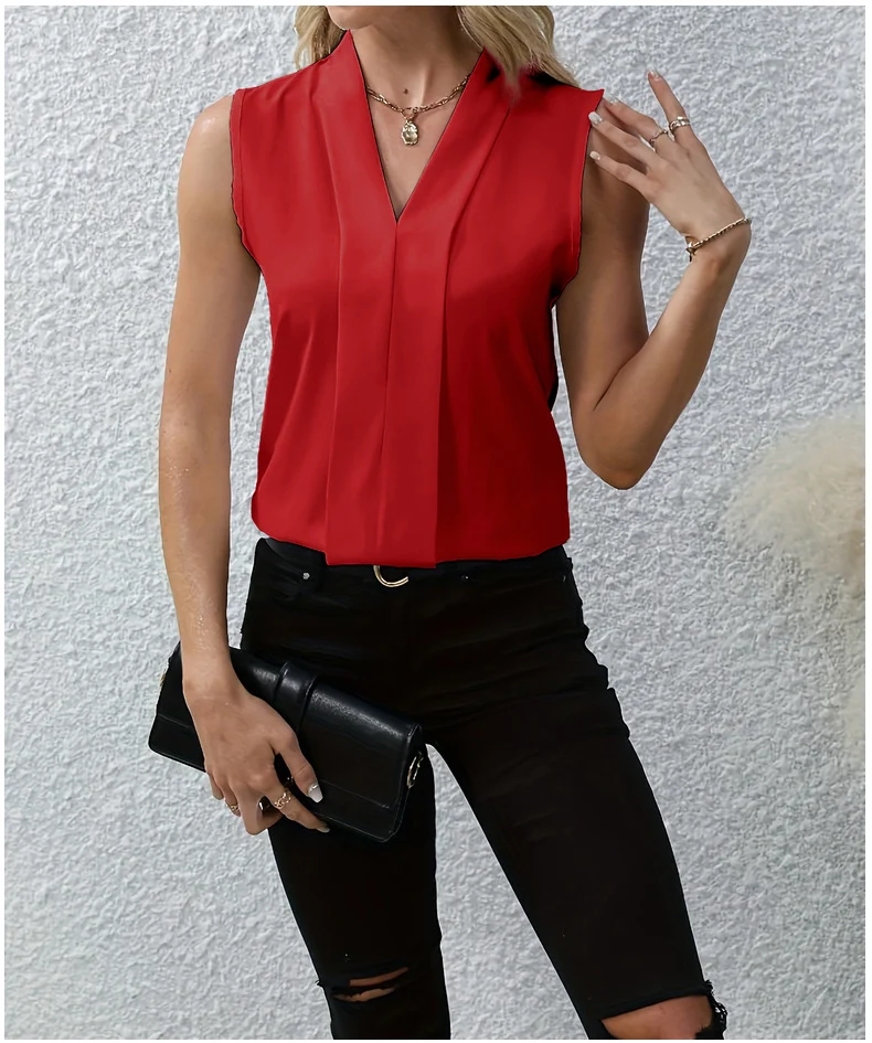 Camicia sexy da donna con scollo a V, tinta unita, alla moda e versatile, perfetta per creare outfit casual o più eleganti, adatta a ogni occasione. — foto 13