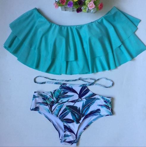 Cute double ruffled swimwear printed shorts one-shoulder bikini, a sexy swimsuit perfect for beach days and summer fun. — photo 7