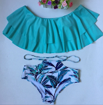 Cute double ruffled swimwear printed shorts one-shoulder bikini, a sexy swimsuit perfect for beach days and summer fun. — photo 7