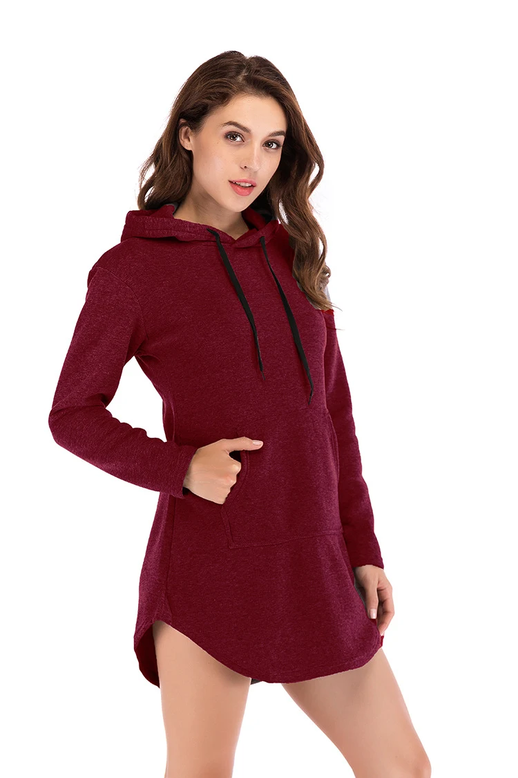 Moletom feminino com capuz de fleece, comprimento médio, outono e inverno, com bolsos, estilo europeu e americano, quente e confortável. — foto 10