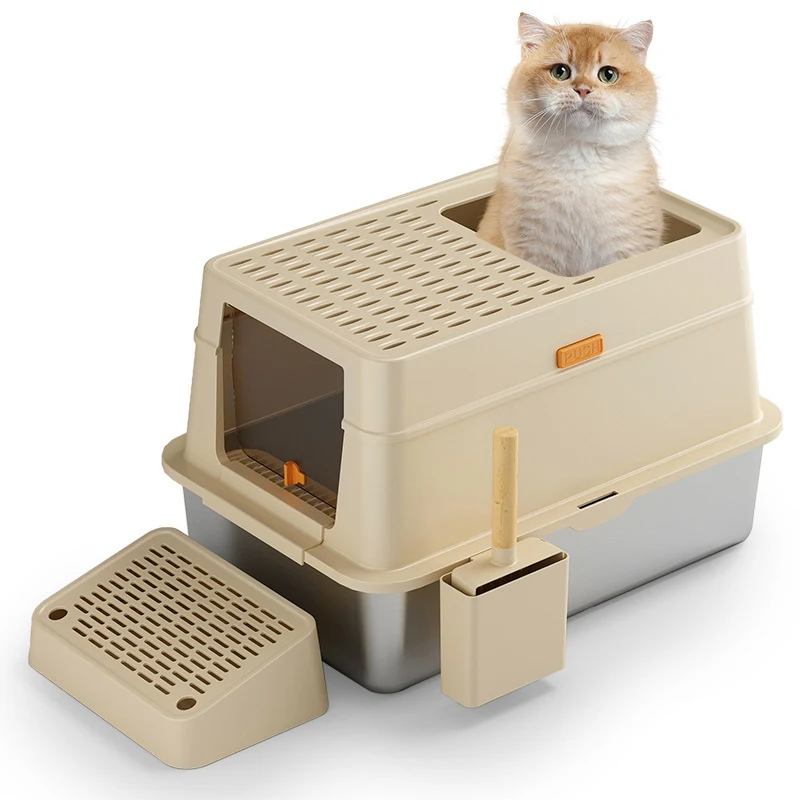 Title 3, Large Stainless Steel Fully Enclosed Cat Toilet...