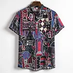 Men's Tropical Ethnic Print Cotton Linen Shirt for summer. Breathable, comfortable, and stylish with a unique design, pe — photo 69