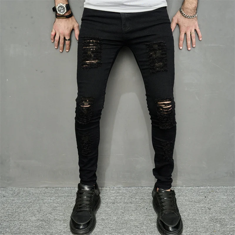 Title 5, Mens Leisure Ripped Denim Jeans Trendy Persona...