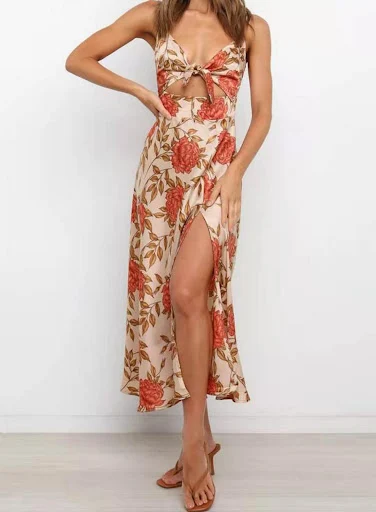 Title 5, Suspender Womens Printed Wear Bow Beach Dress