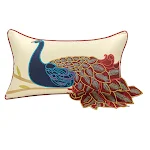 New Chinese style soft furnishing living room sofa pillow with long tail peacock embroidery. Embroidered waist pillowcas — photo 4