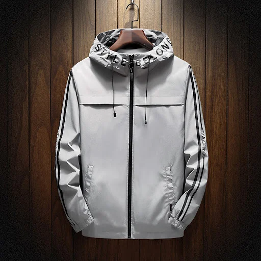 Title 2, White Casual Hooded Jacket with Side Seam Pocke...