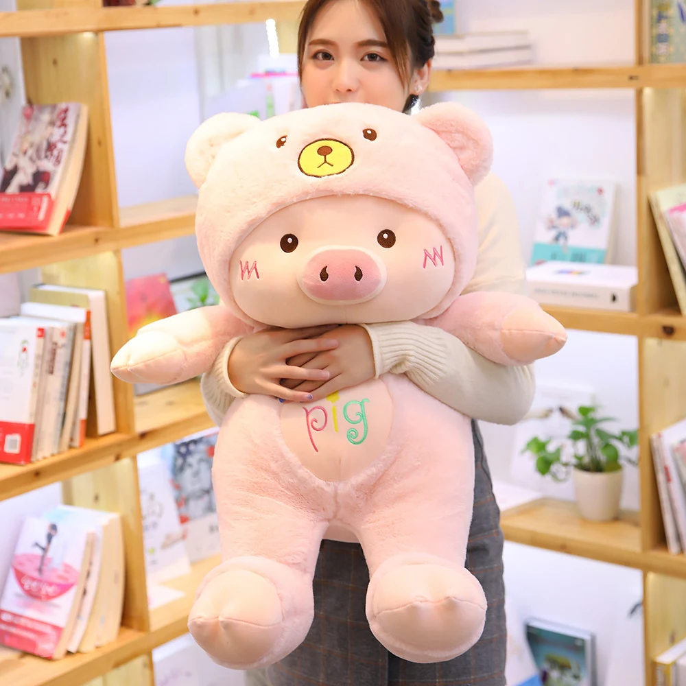 Title 4, Cartoon Doll Plush Teddy Bear Hat Pig Doll Soft...