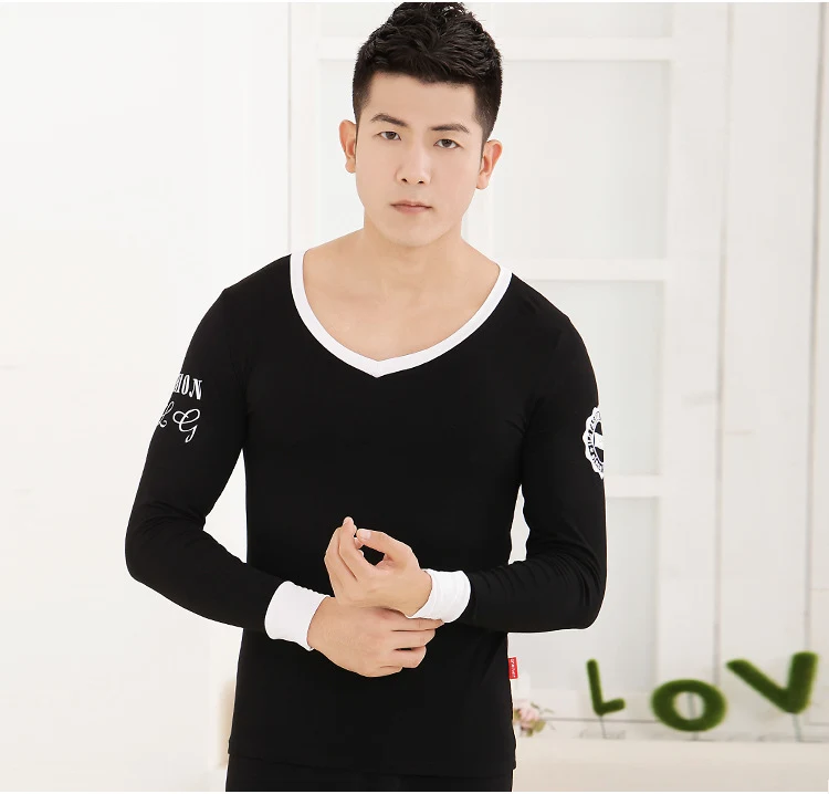 Title 8, Mens modal thermal underwear set, basic round ...