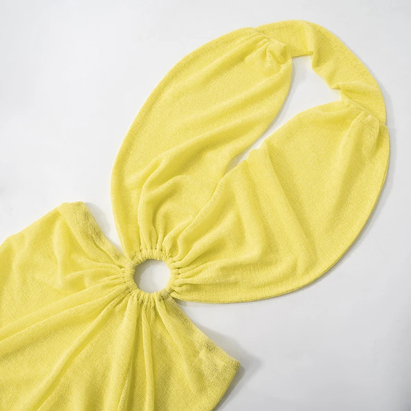 Title 17, Temperament Pure Color V-neck Halter Backless P...