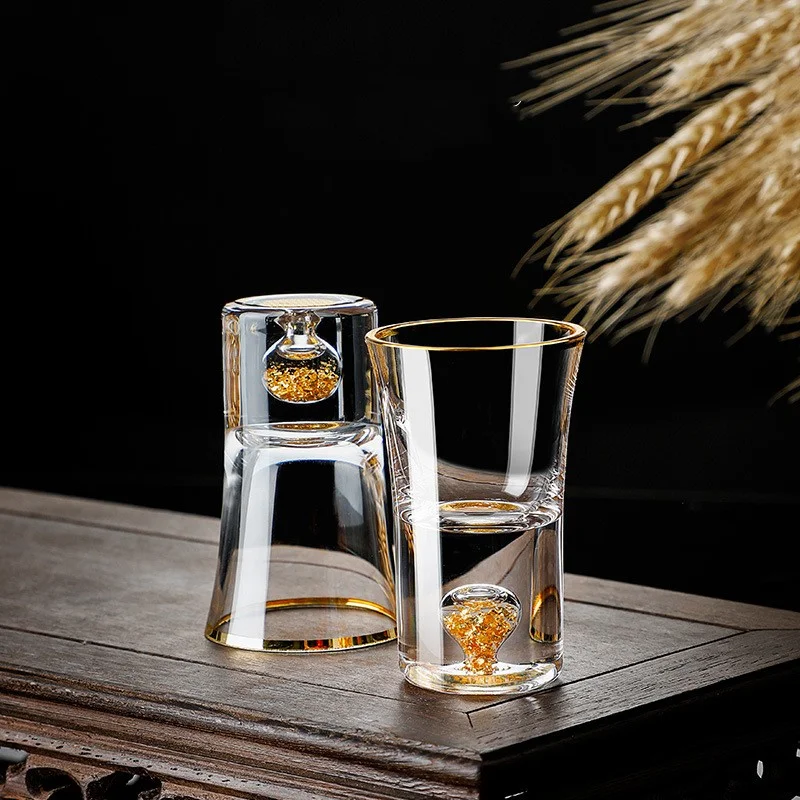 Small Crystal Glass One-shot Cup Divider Gold Foil Liquor Cup. Enjoy your favorite liquors in style with this elegant an — photo 12