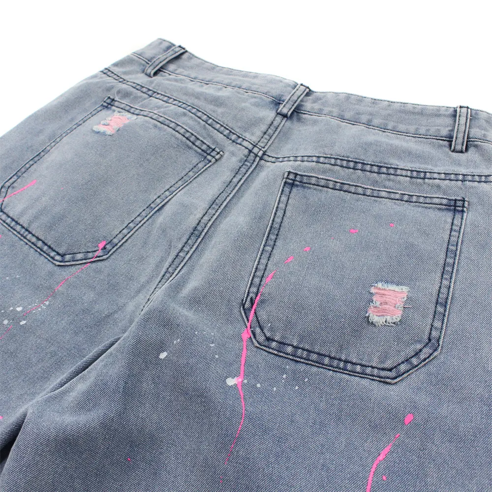 Title 2, Heren hiphop jeans met scheuren, wassing en ink...