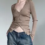 Lace Spliced Ribbed Slim Long Sleeve T-shirt — photo 4