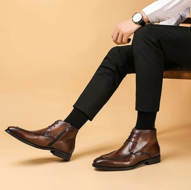 Title 6, British mens high-end retro plain short boots ...