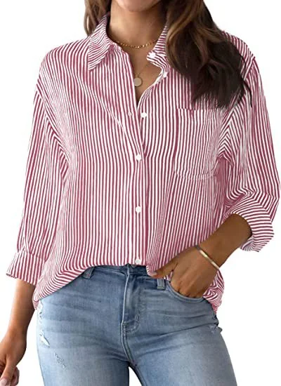 Title 4, Camisa listrada de manga longa casual e solta p...