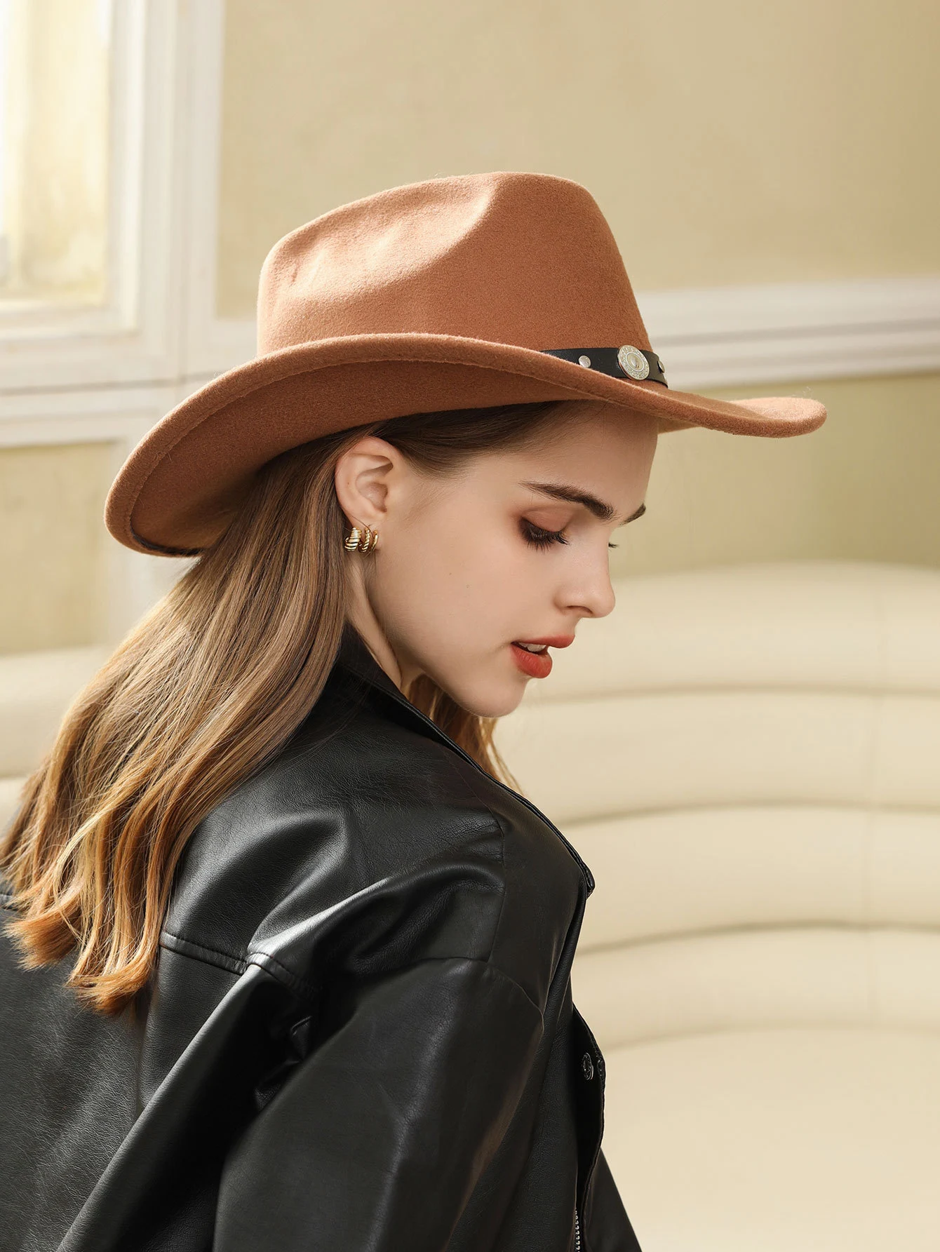 Title 2, Retro Woolen Western Cowboy Hat Fashion Big Bri...