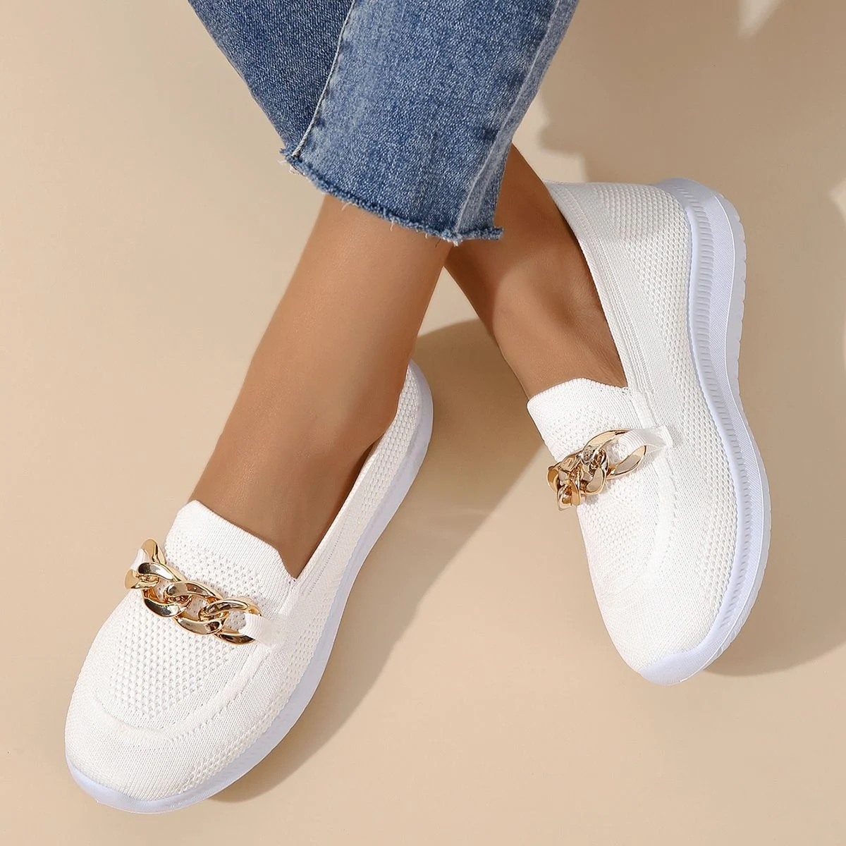 Scarpe da donna slip-on grandi, in mesh traspirante, con tacco basso, tessuto volante, leggere e perfette per l'estate. — foto 9
