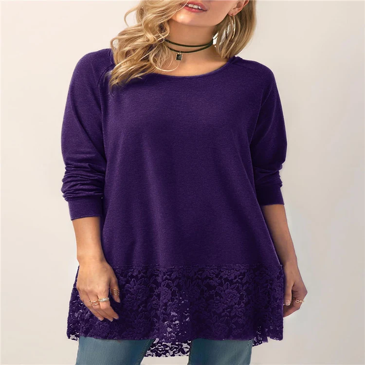 Camiseta de manga larga con capucha y costuras de encaje, color liso. Ideal para comodidad y estilo casual. Perfecta para el día a día. — foto 1