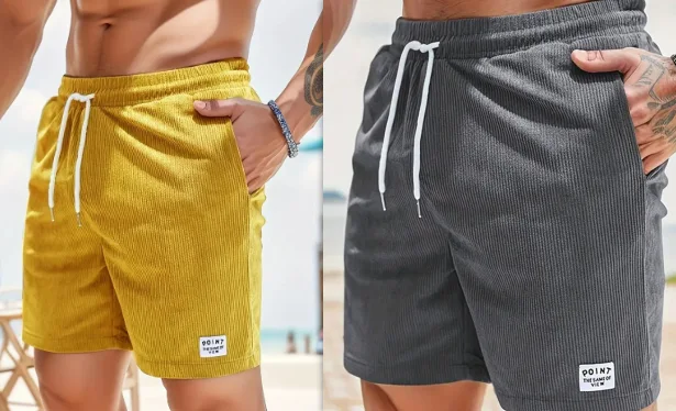 Lace-up Drawstring Shorts, Summer Corduroy Sport Short Pants, Men's Clothing, perfect for active lifestyles and warm wea — photo 5