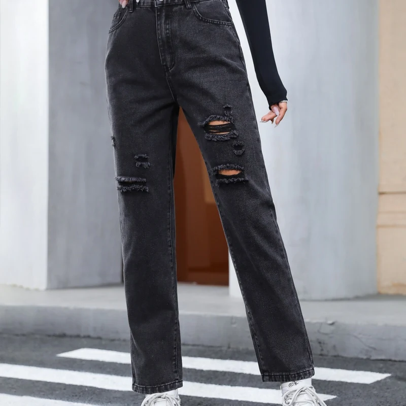 Title 3, Womens Clothing Loose Hole Slimming Denim Poly...