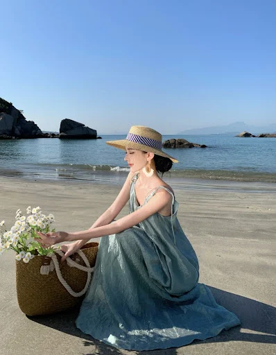 Title 8, Sanya Seaside Vacation Travel Backless Green-bl...