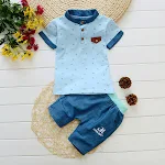 Conjunto infantil de verão manga curta esportivo para meninos Roupa leve e respirável perfeita para atividades e brincadeiras de verão — foto 1