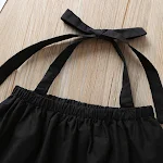 Terno de calça listrada preto e branco com decote halter e plissado para meninas Roupa elegante e charmosa para ocasiões especiais — foto 4