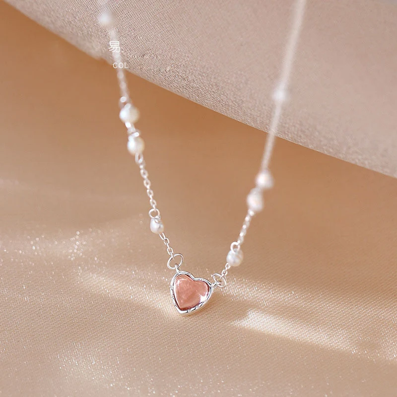 Colar Feminino Coração Banhado a Prata 925 Pérola Design Avançado Joia Delicada Elegante Presente Especial — foto 11