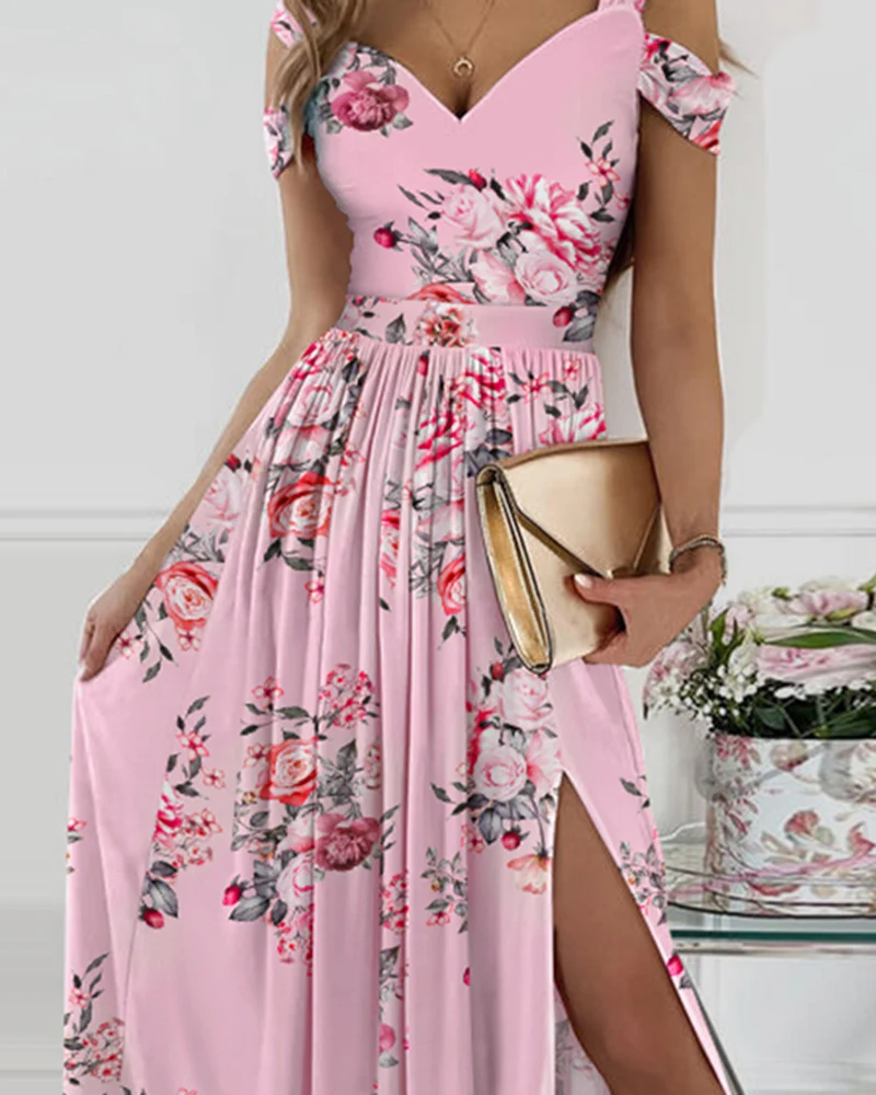 Spaghetti Strap Floral Print Split Dress — photo 11