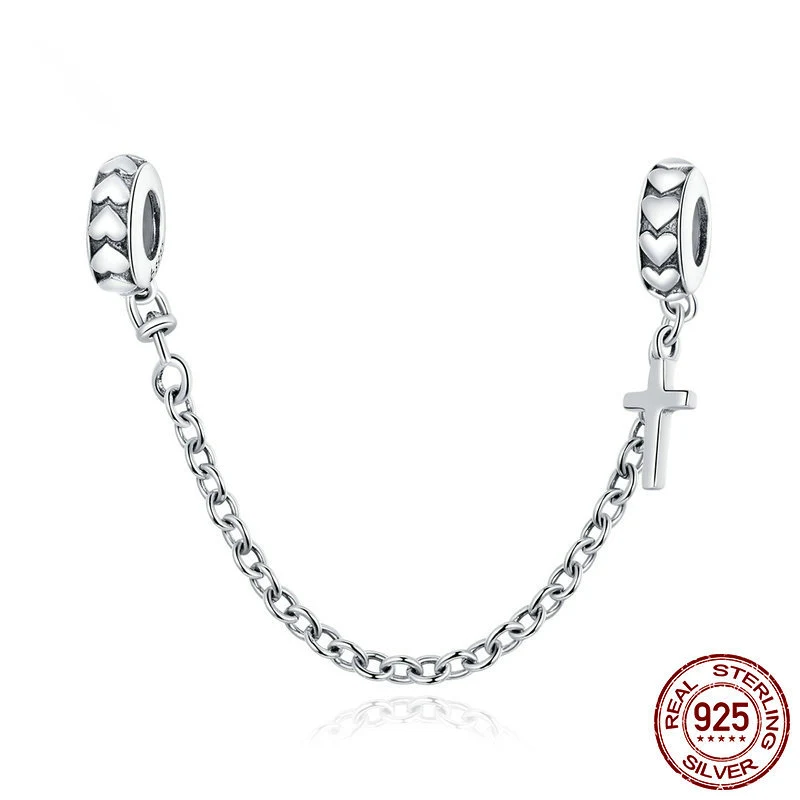 Pulseira S925 DIY de prata esterlina com corrente de segurança cruz simples, moda feminina, bracelete de prata elegante e seguro. — foto 5