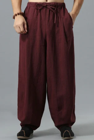Title 5, Loose mid waist linen wide-leg knickerbockers t...