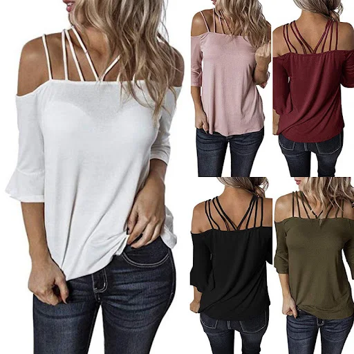 Title 7, Womens One Shoulder Flared Sleeve T Shirt