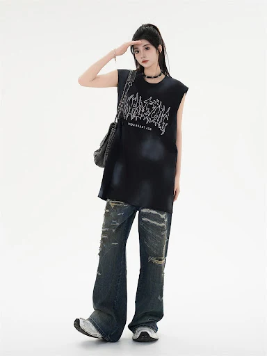 Title 36, Punk Inkjet Distressed Dirty Vest For Women