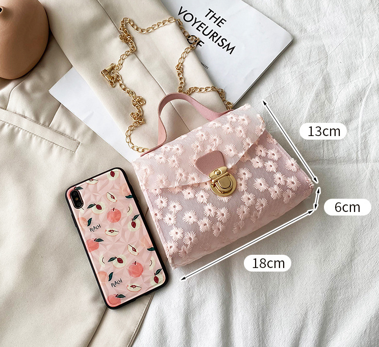 Title 1, Embroidered Portable Daisy Small Square Bag per...