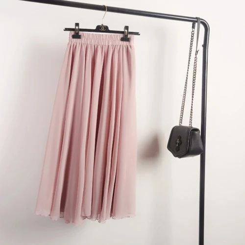 Saia de chiffon de primavera e outono, estilo fada, rodada, fina, plissada, evasê, meia-saia. Perfeita para um visual leve e elegante. — foto 2