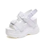 Zomer sandalen voor dames met middelhoge hak, muffin zool, klittenband en cut-outs, ideaal voor warme dagen. — foto 1