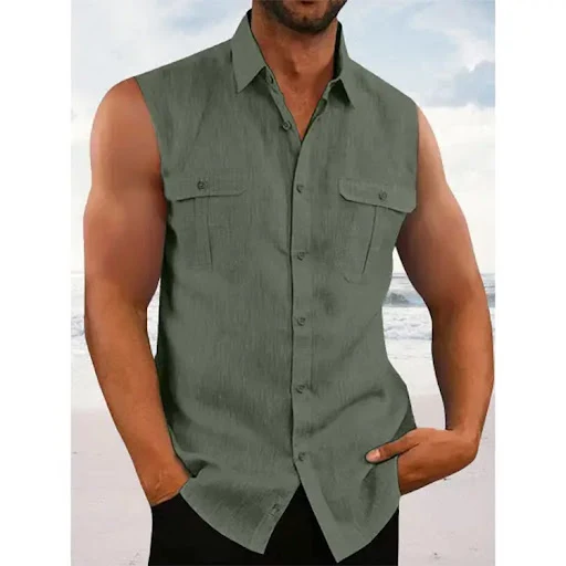 Title 1, Mens Casual Solid Color Sleeveless Shirt Comfo...
