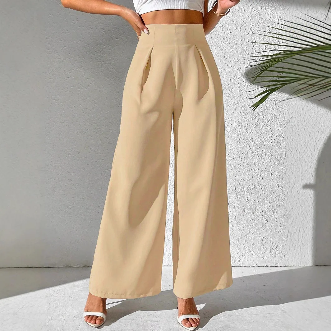 Calças de trabalho femininas de cintura alta, pernas largas e caídas, estilo business, confortáveis e elegantes, perfeitas para o escritório. — foto 3