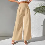 Calças de trabalho femininas de cintura alta, pernas largas e caídas, estilo business, confortáveis e elegantes, perfeitas para o escritório. — foto 3