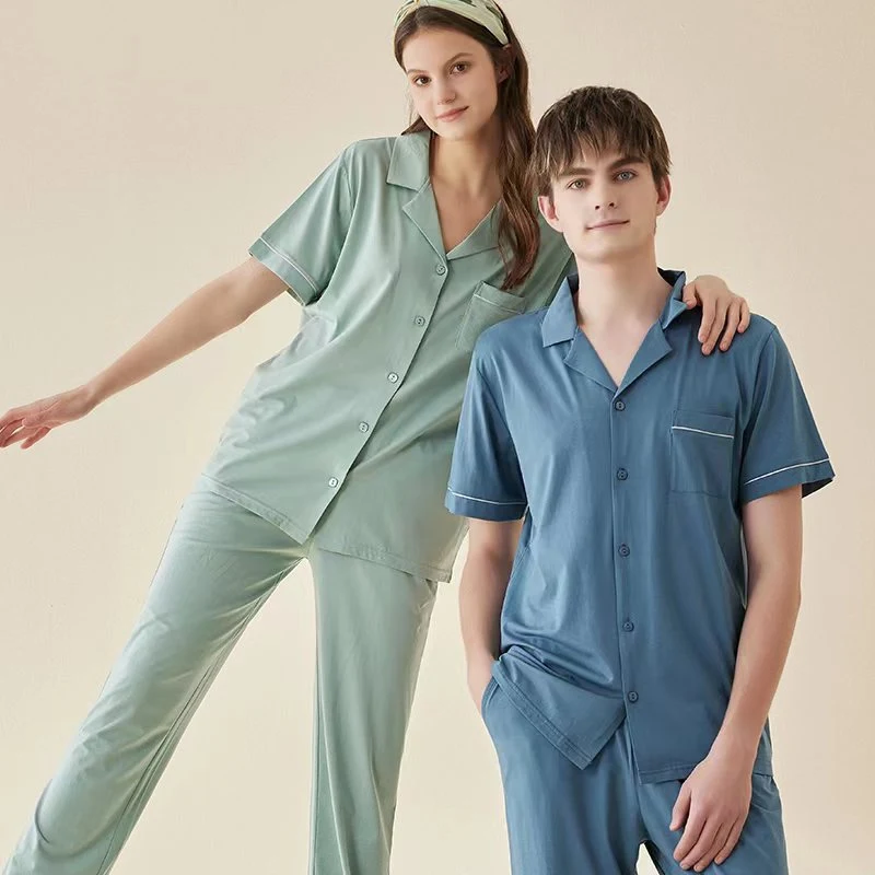 Pijama casal Lanjing Modal Algodão Manga Curta Feminino Cor Sólida Homewear Simples Conjunto Masculino, Conforto e Elegância — foto 13