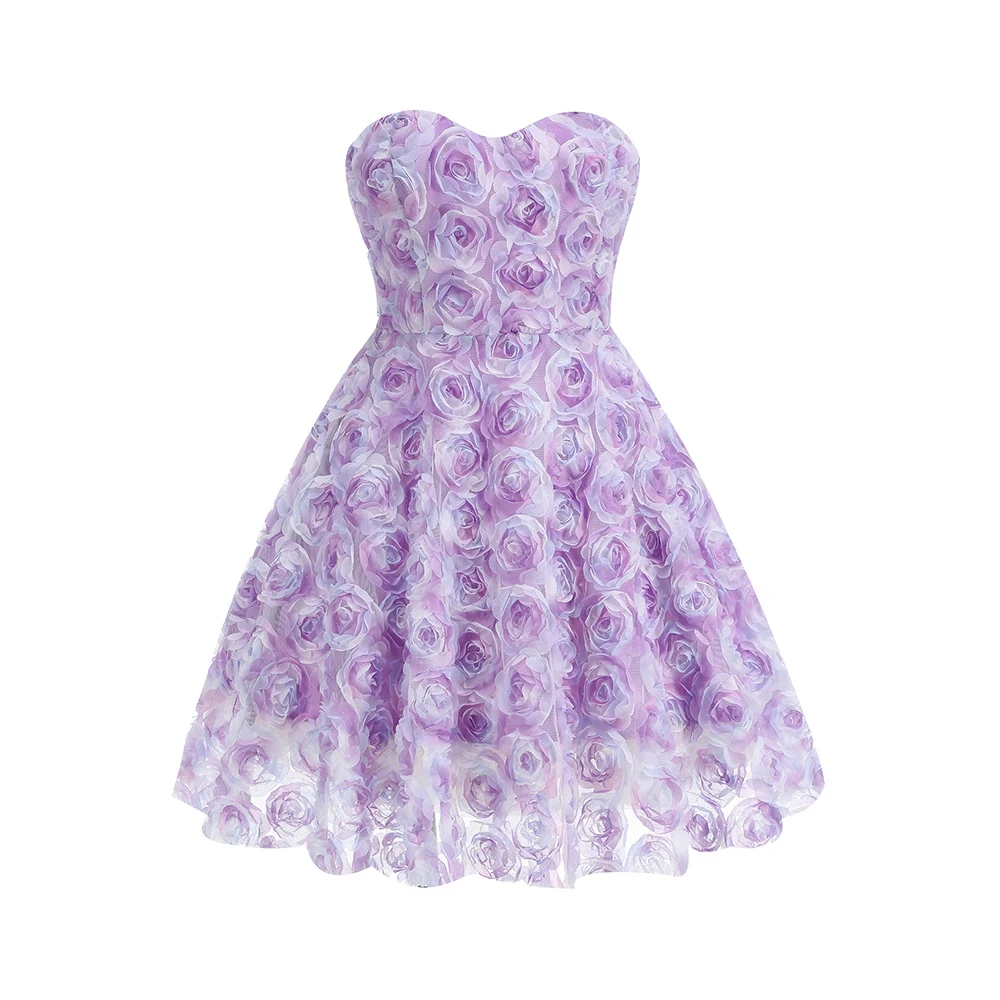 Title 5, Purple Tube Top Flower Dress for Women, a styli...