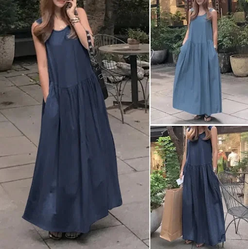 Title 7, Round Neck Sleeveless Plus Size Loose Solid Col...