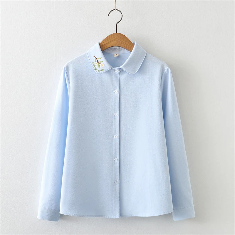 Title 5, Camisa de manga comprida de algodão de cor sóli...
