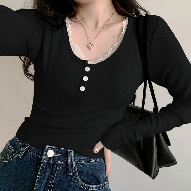Sweet and Spicy Lace Bottoming Shirt, ideal for layering and adding a touch of elegance. Versatile top to elevate your s — photo 3