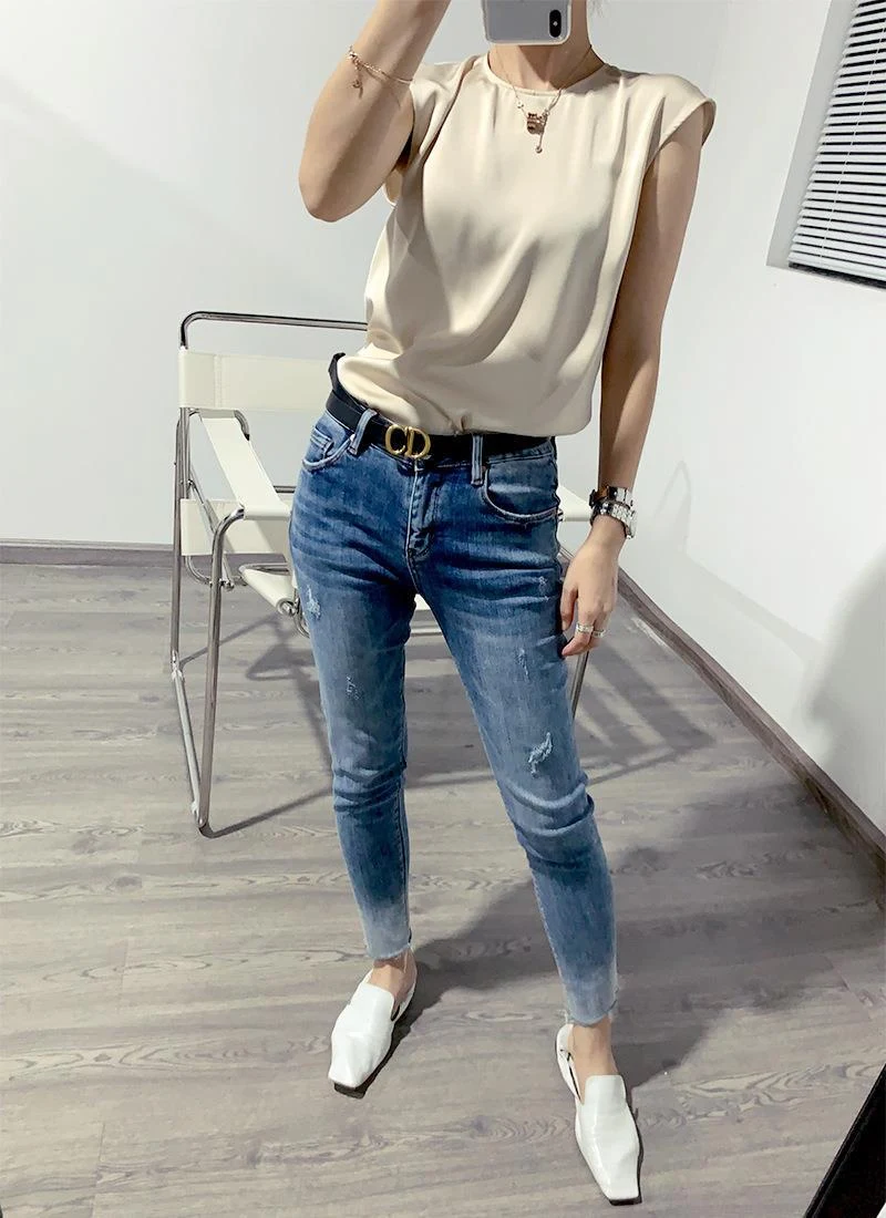 Title 8, Womens Summer Round Neck Satin Sleeveless Spag...