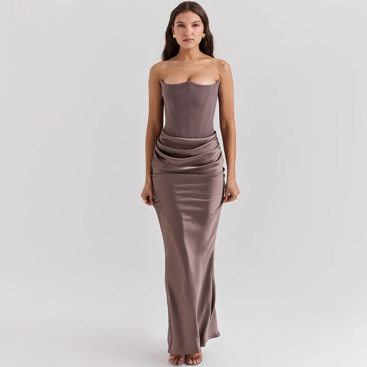 Title 13, Fishbone Bandeau Slim-fit Backless Velvet Dress...